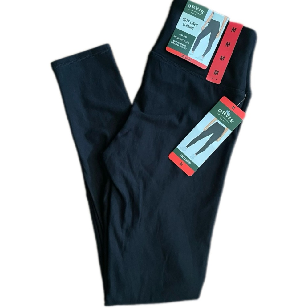 NWT Orvis Women’s Black High Rise Cozy Lined Leggings Butter Soft Fleece Medium - Picture 4 of 11